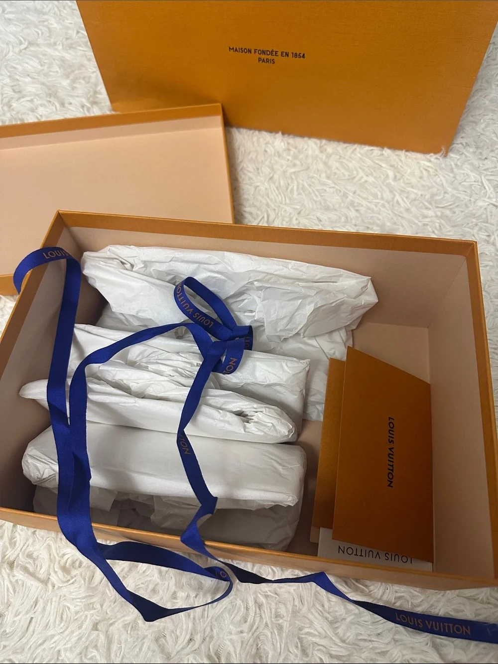 Louis Vuitton Orange Box / bag with Blue Ribbon (12”-8.5”-5”)